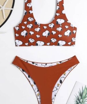 مايوه بكيني ضبل فيس يلبس علي الوجهين SHEIN