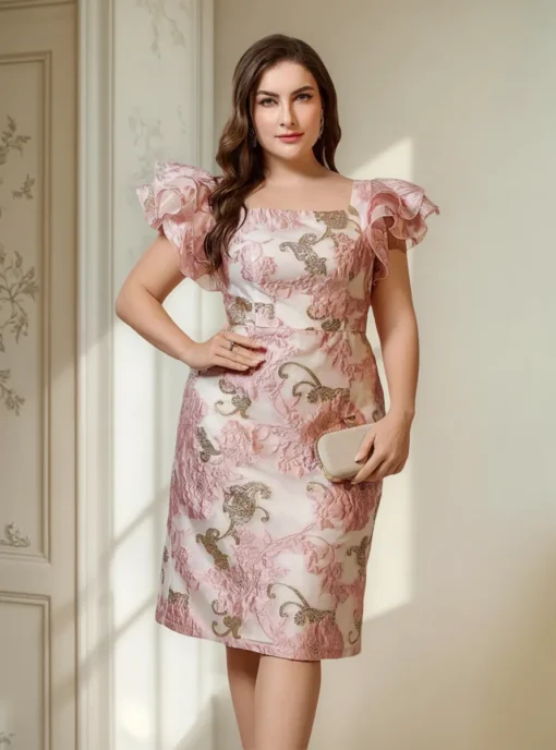 D_NQ_NP_2X_813948-MLM85780114574_062025-F-vestido-coctel-jacquard-fiesta-manga-con-olanes-tallas-plus